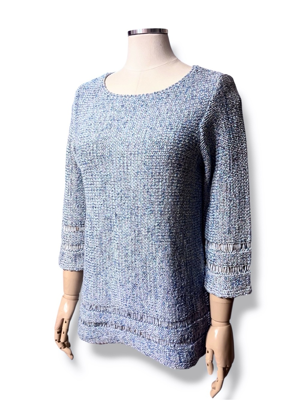 CHICO’s Variegated Blue Scoop Neck Ribbon Knit Sweater Size Small